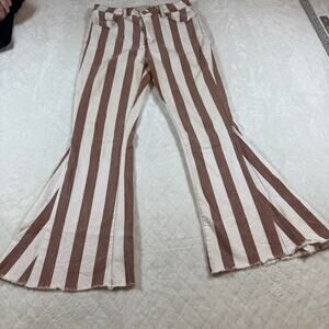 Saints & Hearts striped bell bottom flare jeans in a brown & white - size Large